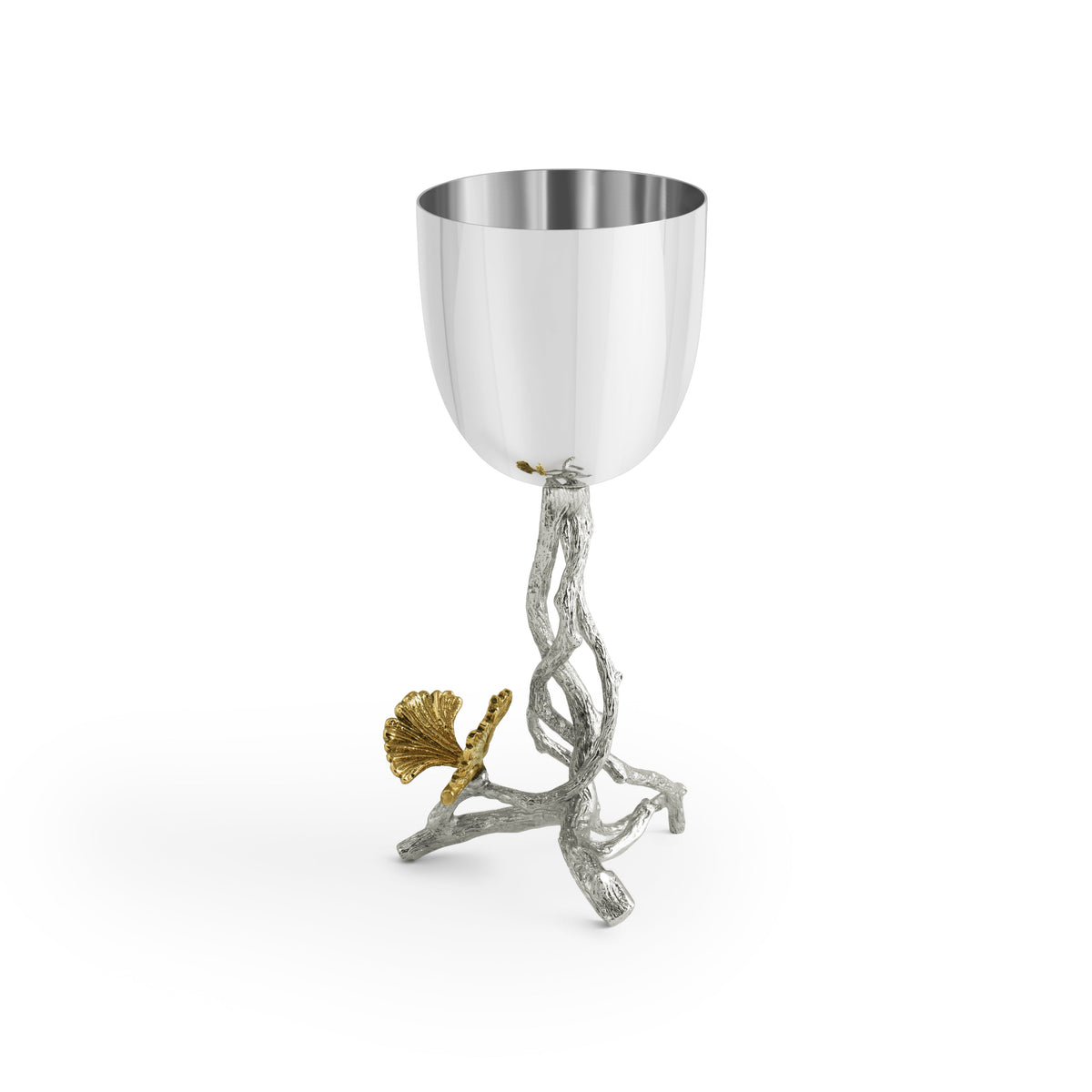 Stainless steel Butterfly Ginkgo Luxe Celebration Cup with natural brass accents.