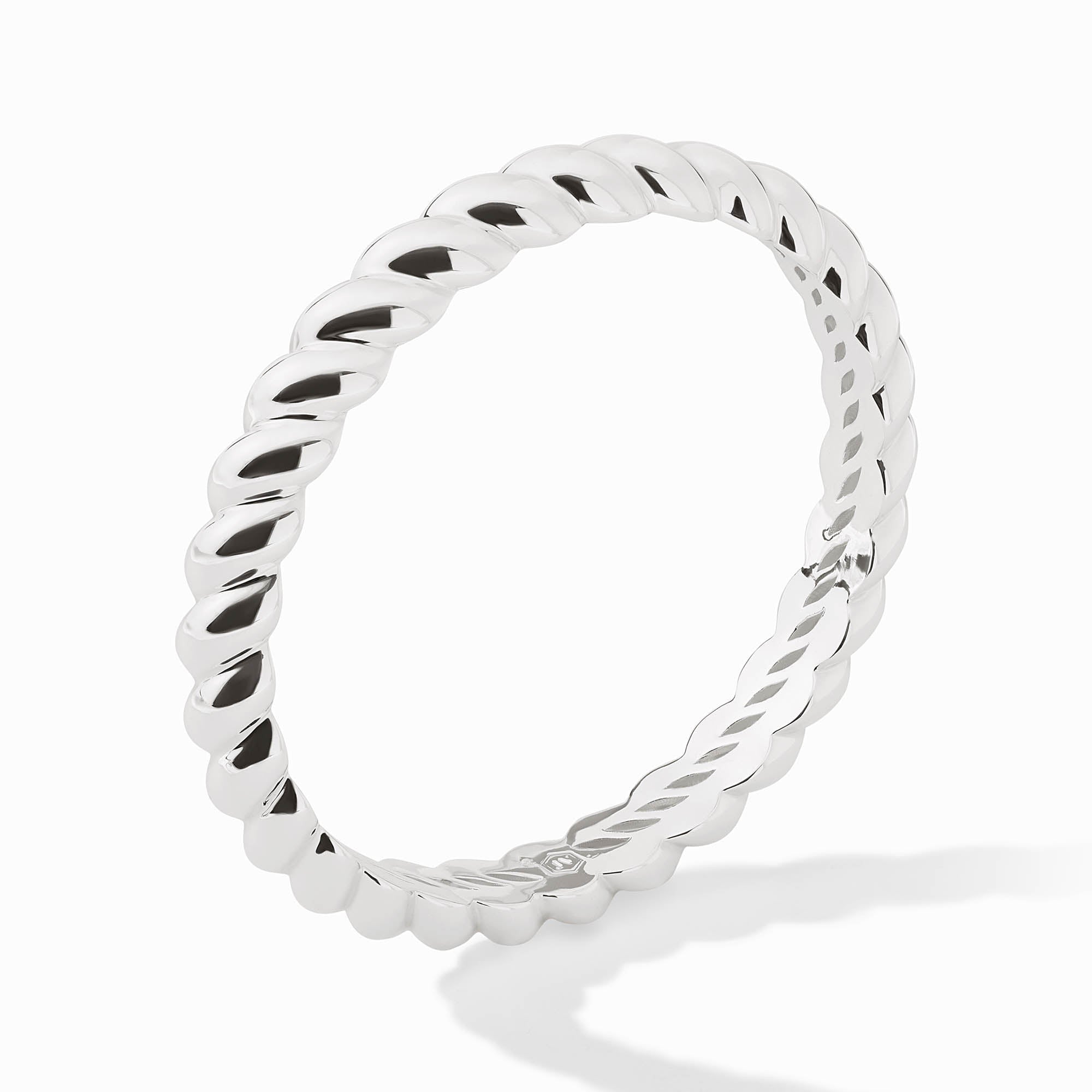 Silver Ravello Bangle with a polished, twisted rope design on a white background.