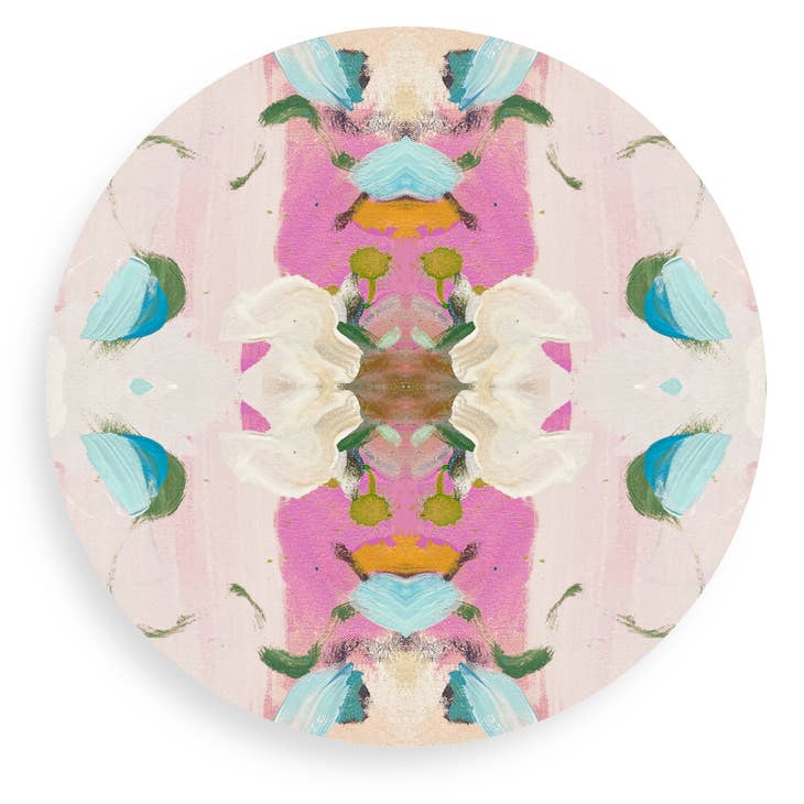 Pink acrylic coaster with a subtle garden-inspired floral motif.