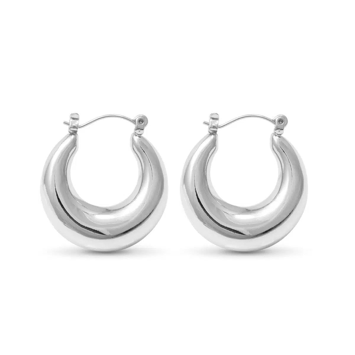 Bella Polished Bold Hoop Silver Earrings featuring a thick, rounded, high-shine silver design.