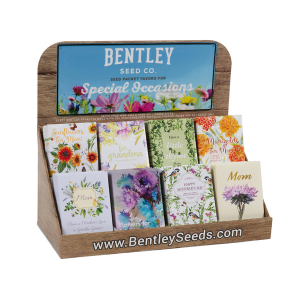 Mother's Day Seed Favor Packet featuring fresh crop non-GMO retail grade seeds in a small rectangular packet.