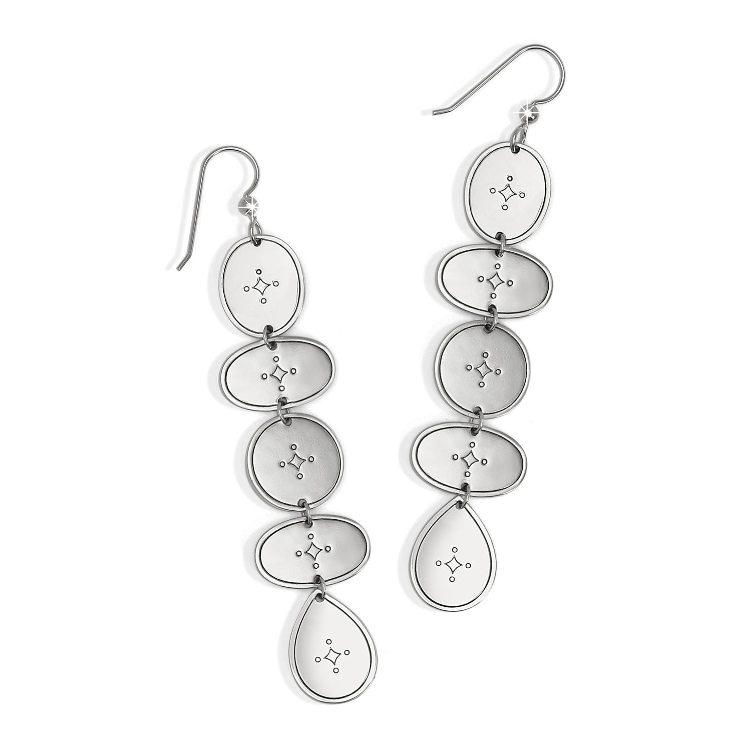 Silver hammered French wire drop earrings with a long palm canyon leaf silhouette.