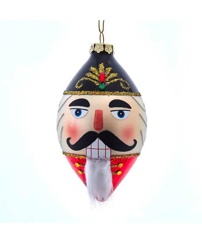White glass nutcracker head finial with aluminum accents