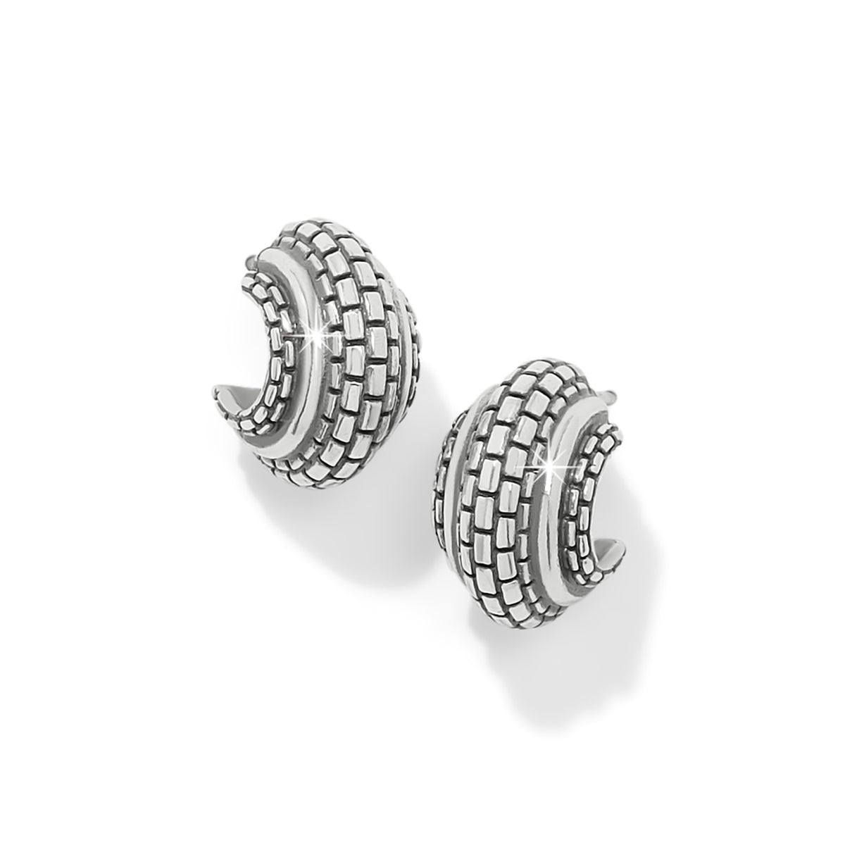 Silver plated post hoop earrings with flat disc backs