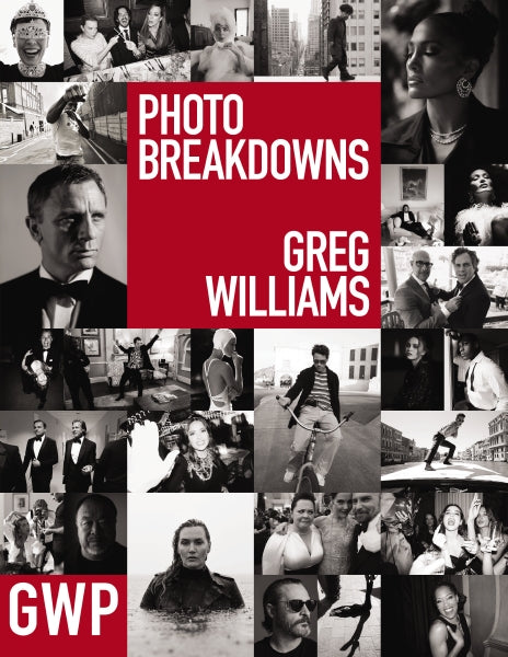 Book cover for Greg Williams Photo Breakdowns featuring a collage of black and white celebrity photos