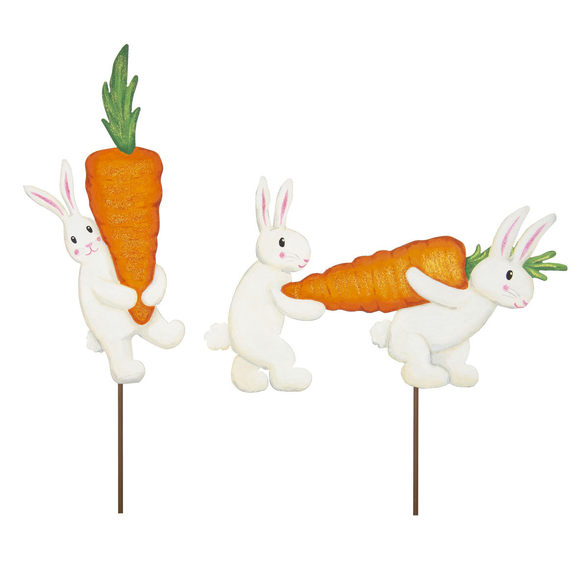 Foraging Bunnies decorative item with a natural finish.