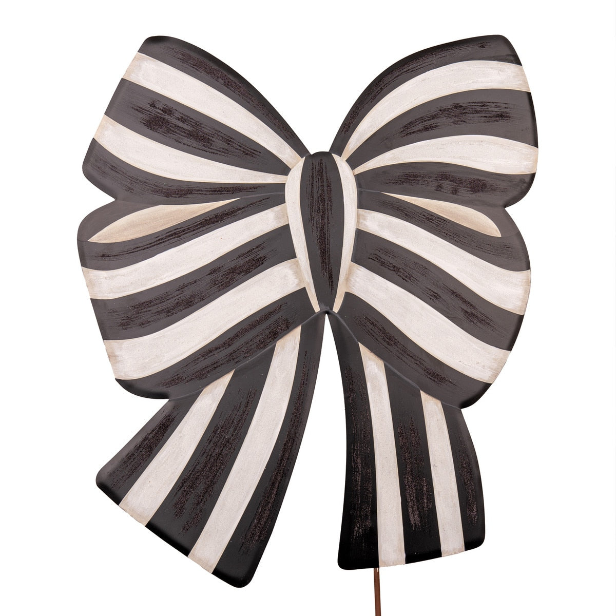 Elegant Bow Yard stake with a natural wood finish featuring an asymmetrical bow silhouette and metal hardware.