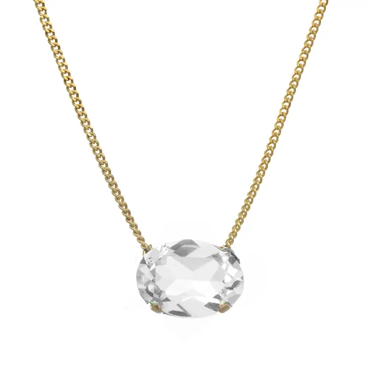 Antique gold-plated Iza necklace featuring a central stone pendant on a 14-inch chain.