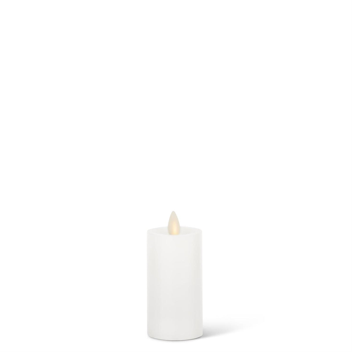 White electronic pillar candle with slim cylindrical shape and on/off switch.
