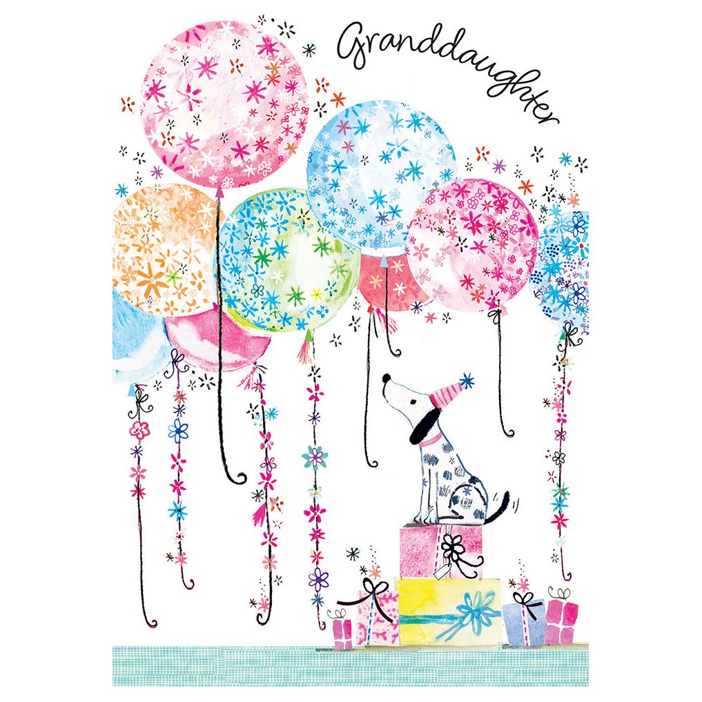 Foil balloon shaped like a Dalmatian dog with 'Happy Birthday' text inside the silhouette.