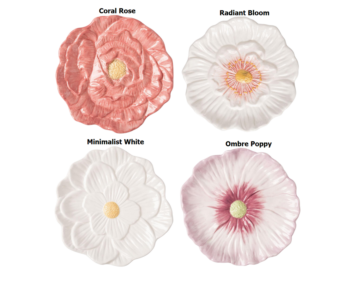 Ceramic garden party plate with vibrant floral and insect patterns on a white background.