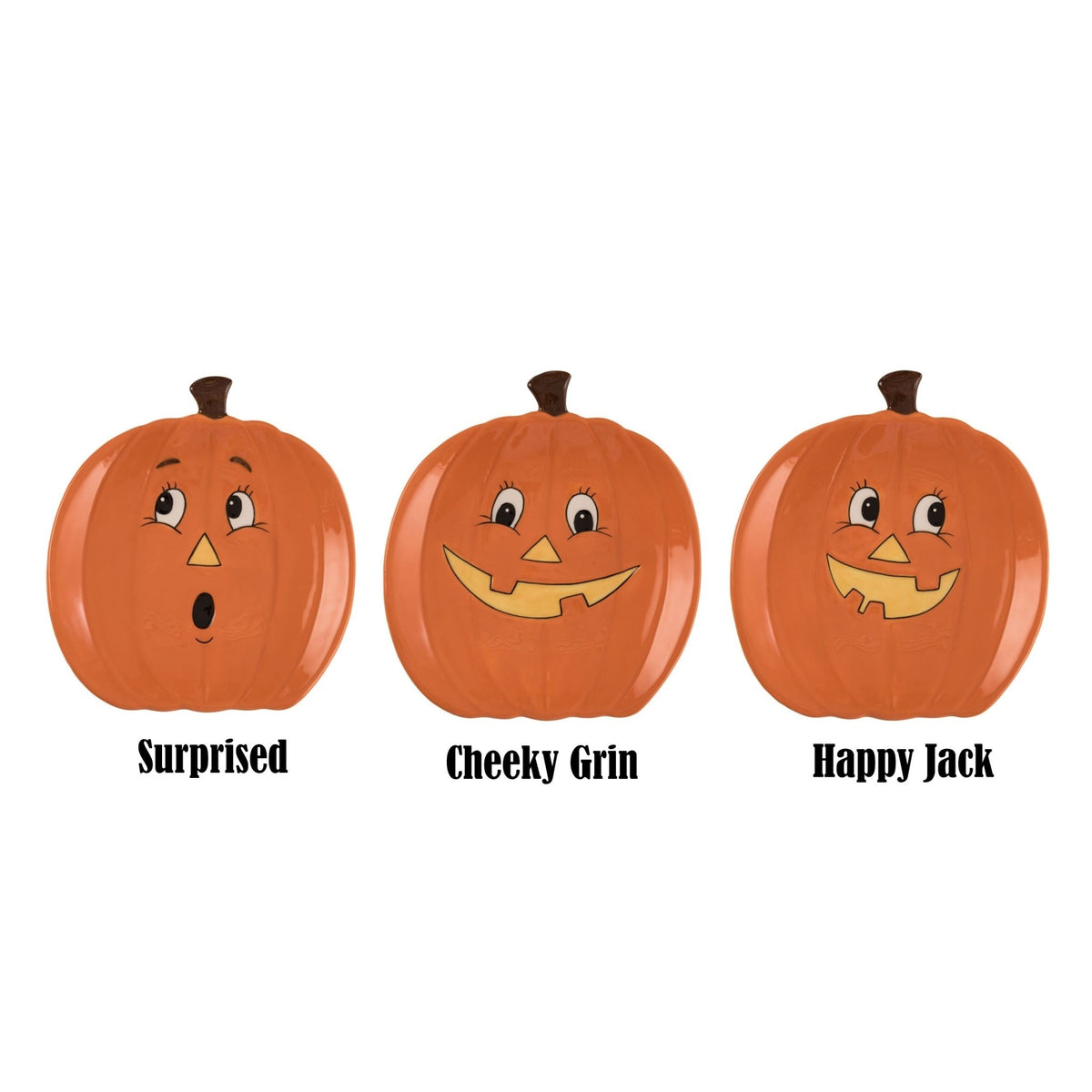 Square dolomite platter with orange pumpkin face design on white background