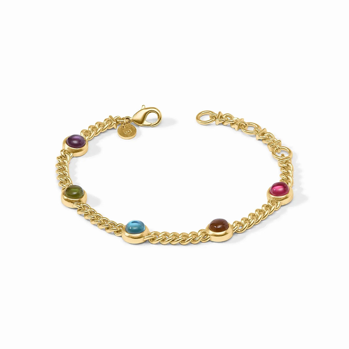 Adjustable Dolce Delicate bracelet with iridescent multi-stone accents on a dainty gold-plated chain.