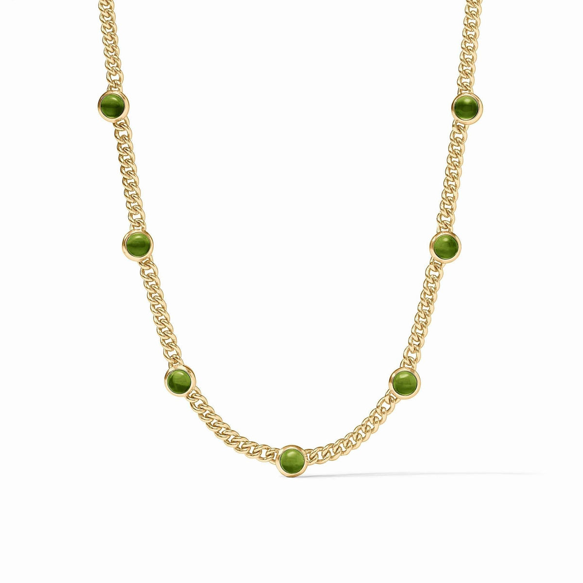 Iridescent glass station necklace with adjustable chain in gold plate
