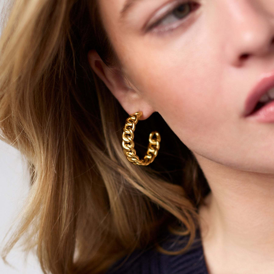 Gold-plated hoop earring with a sleek circular silhouette.
