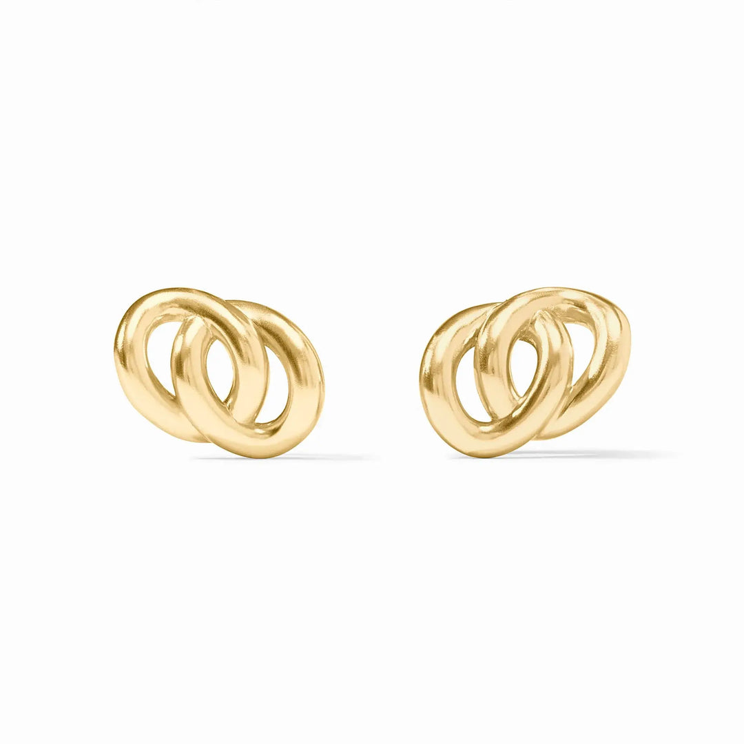 Gold plated stud earring with a link chain detail