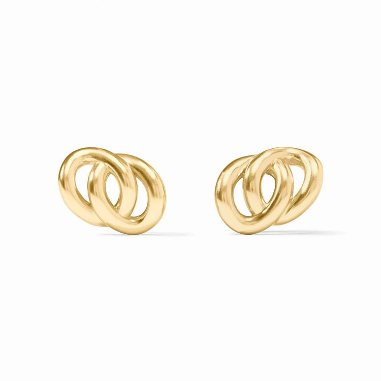Gold plated stud earring with a link chain detail