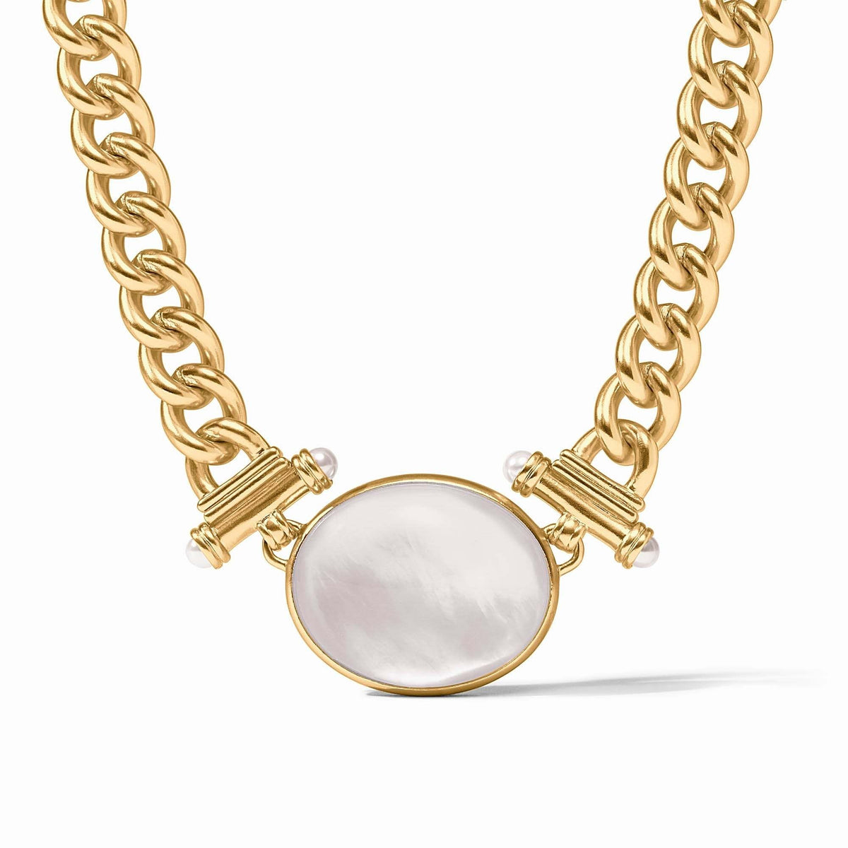 Dolce Statement Necklace with iridescent clear crystal glass pearls on adjustable gold plate chain