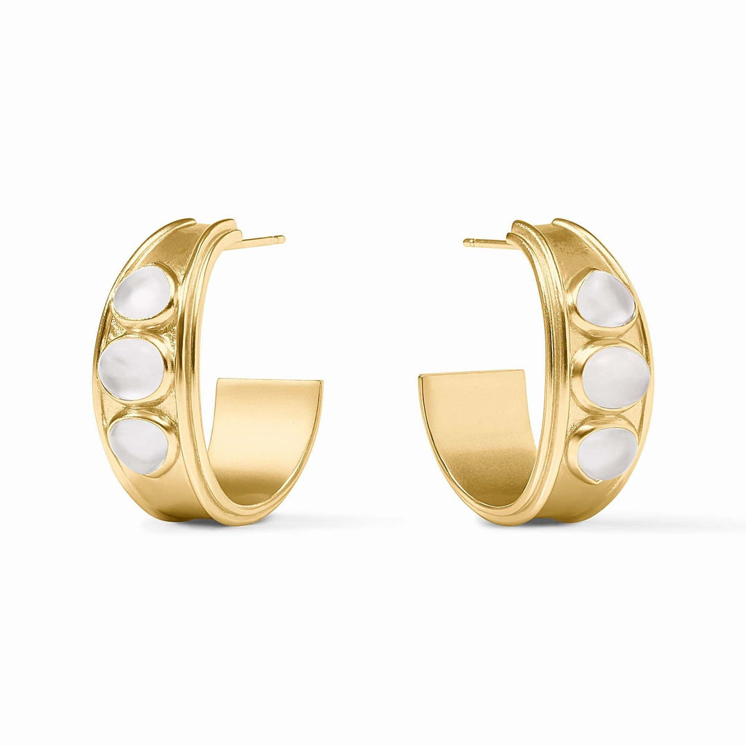 Medium gold hoop earring with iridescent clear crystal post