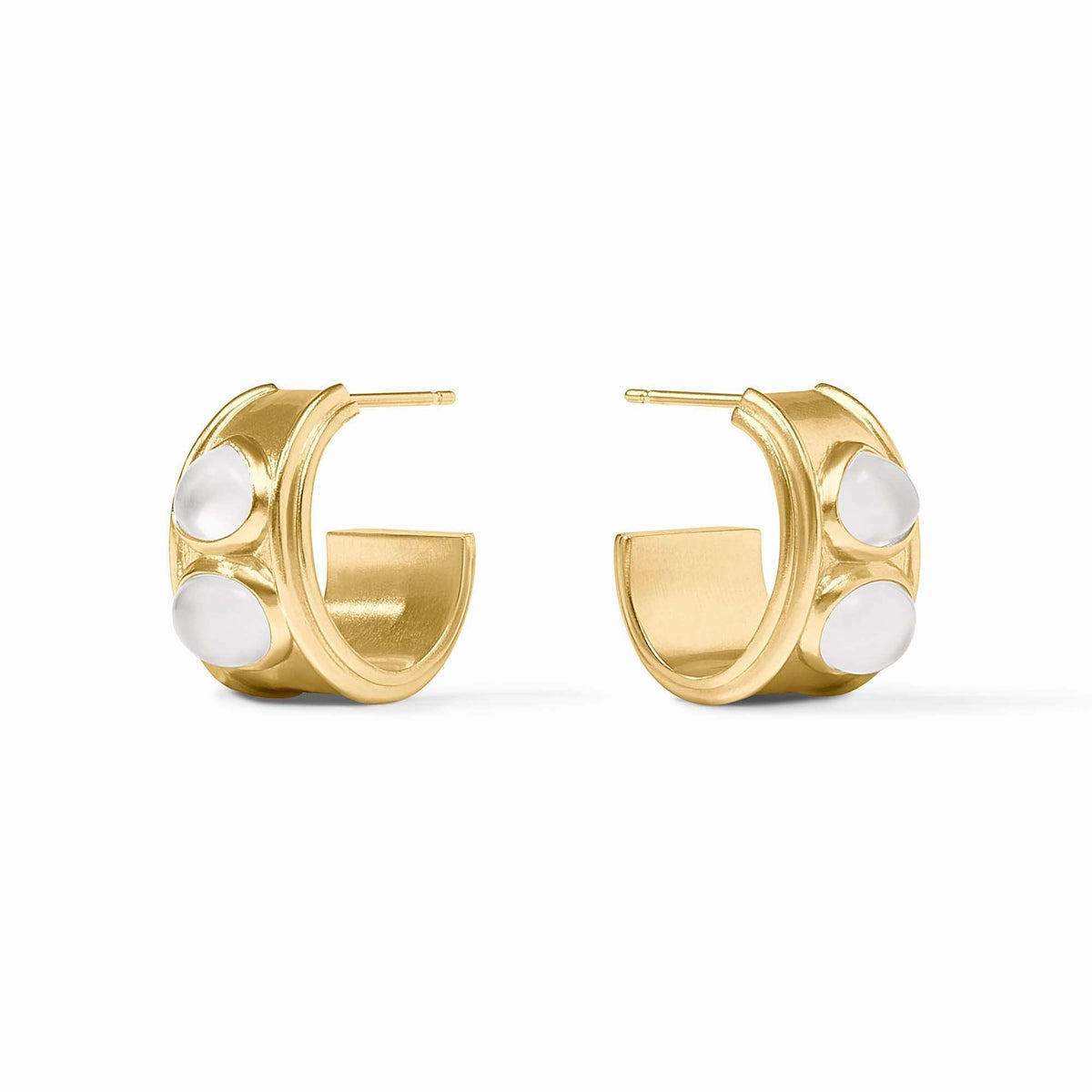 Gold-plated hoop earring with iridescent clear crystal post