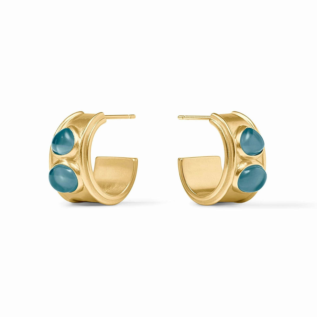 Small iridescent Montana blue hoop earring with gold plating