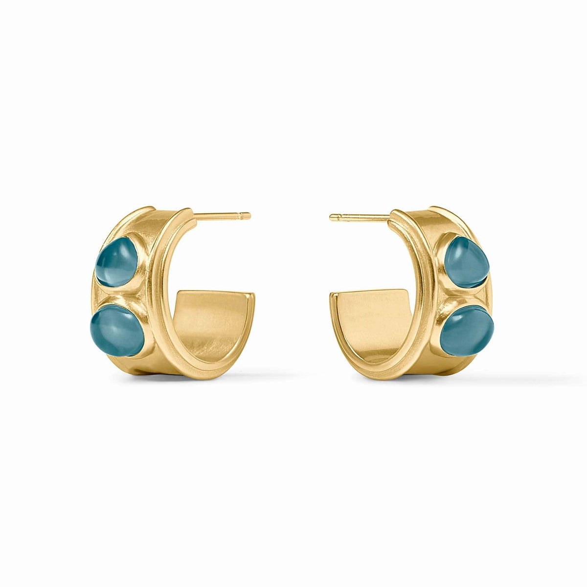 Small iridescent Montana blue hoop earring with gold plating