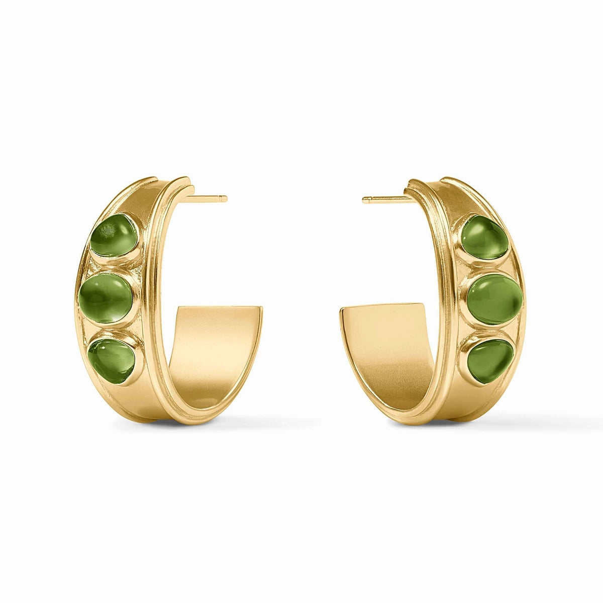 Medium Dolce Stone Hoop earring with iridescent palmetto green glass post and 24K gold plate