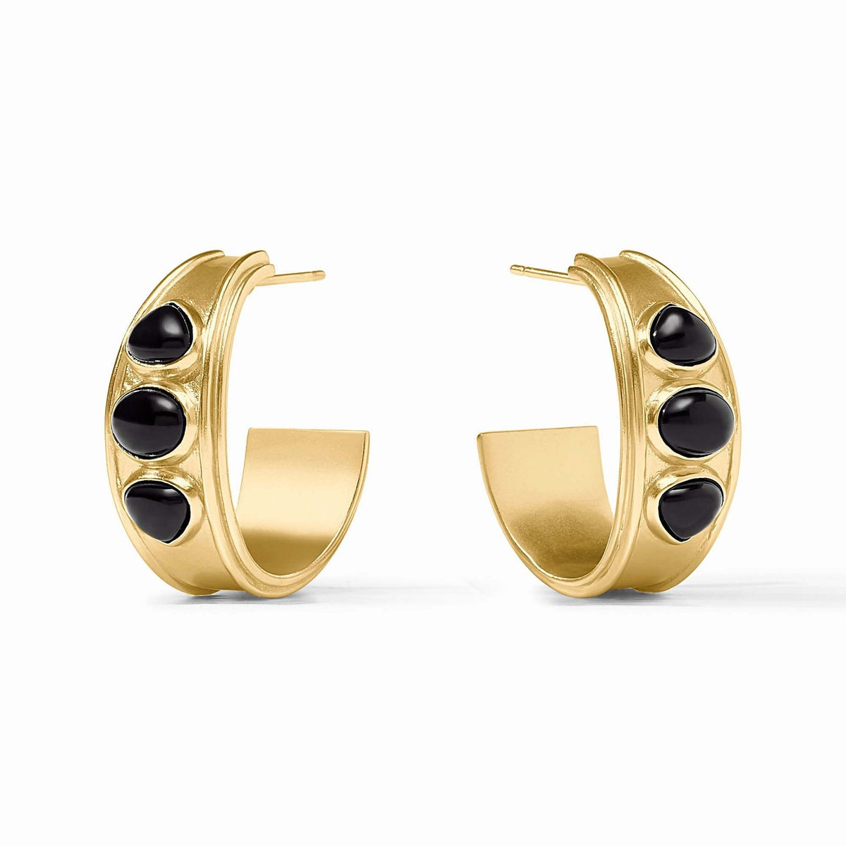 Medium Dolce Stone Hoop earrings in obsidian black with gold posts