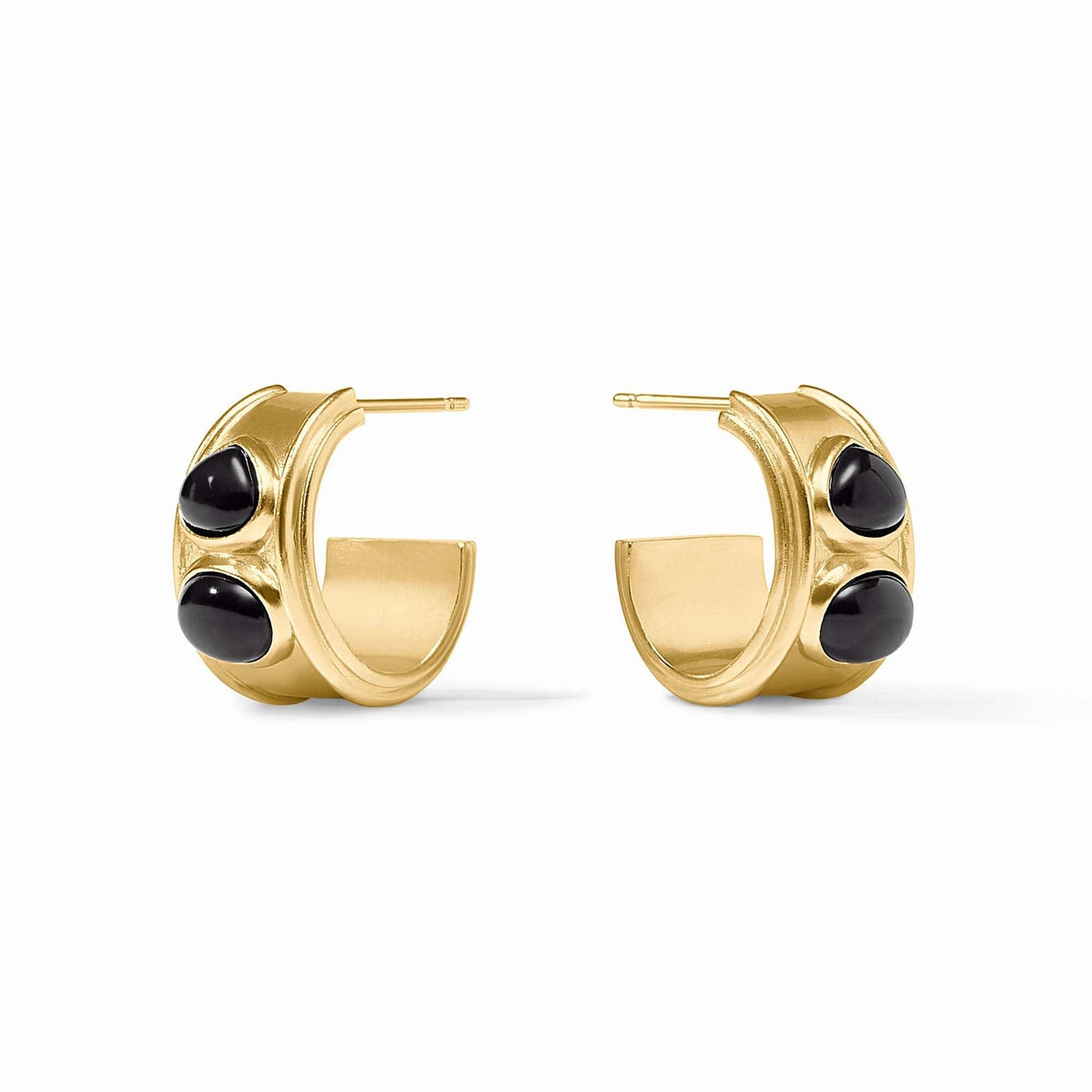 Obsidian black glass hoop earring with sleek gold plate finish