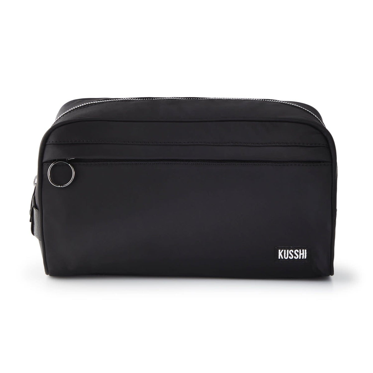 Closed fabric Dopp Kit in gun metal with double mesh pockets