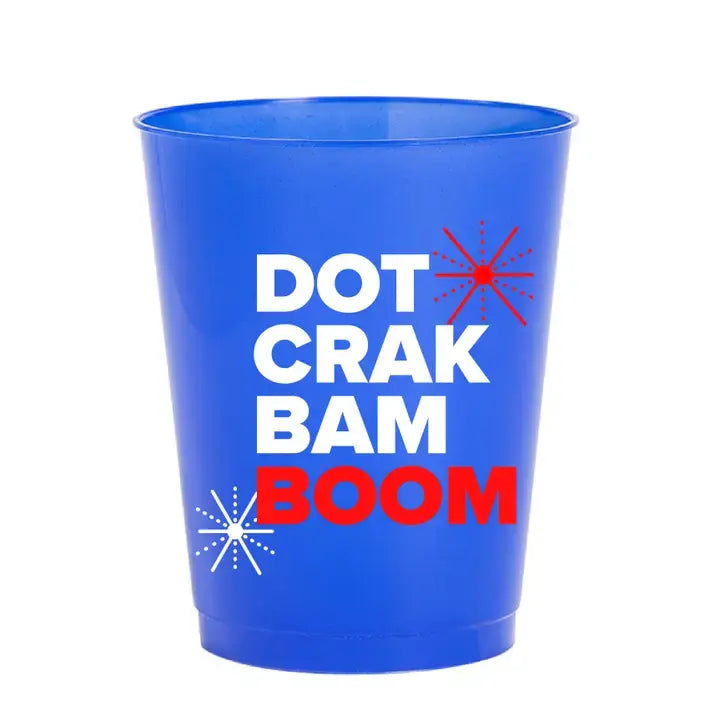 Set of four shatterproof Mahjong cups with a colorful dot pattern on white plastic.