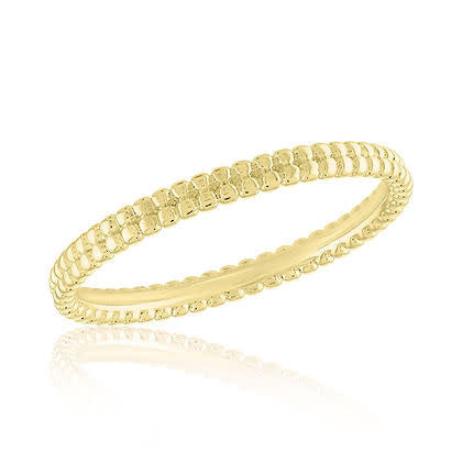Gold double beaded band layered ring with a polished finish.
