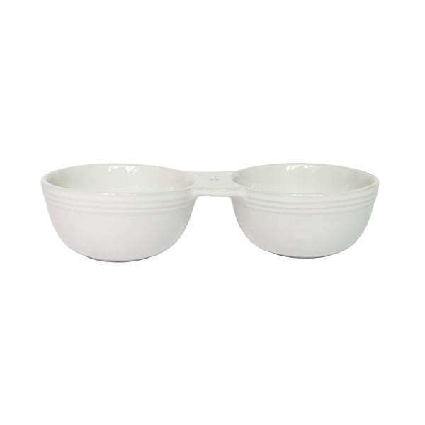 Double Dipper serving dish in white ceramic with a dual-handle handle design.