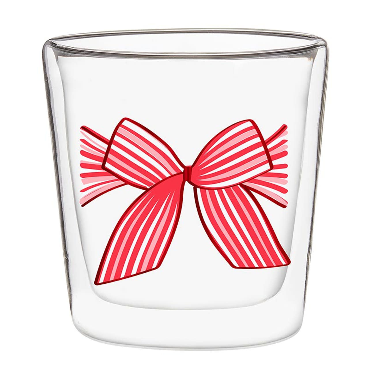 Double-Wall DOF Bow glass tumbler with a curved bow silhouette in clear material.