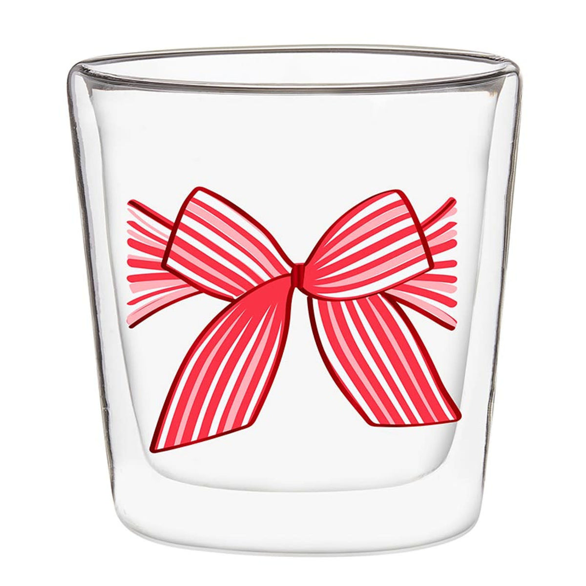 Double-Wall DOF Bow glass tumbler with a curved bow silhouette in clear material.
