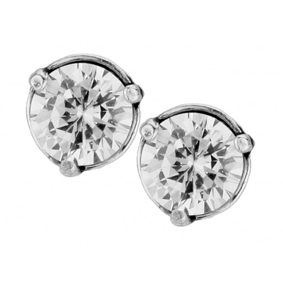 Silver plated cubic zirconia post earrings with flat disc backs