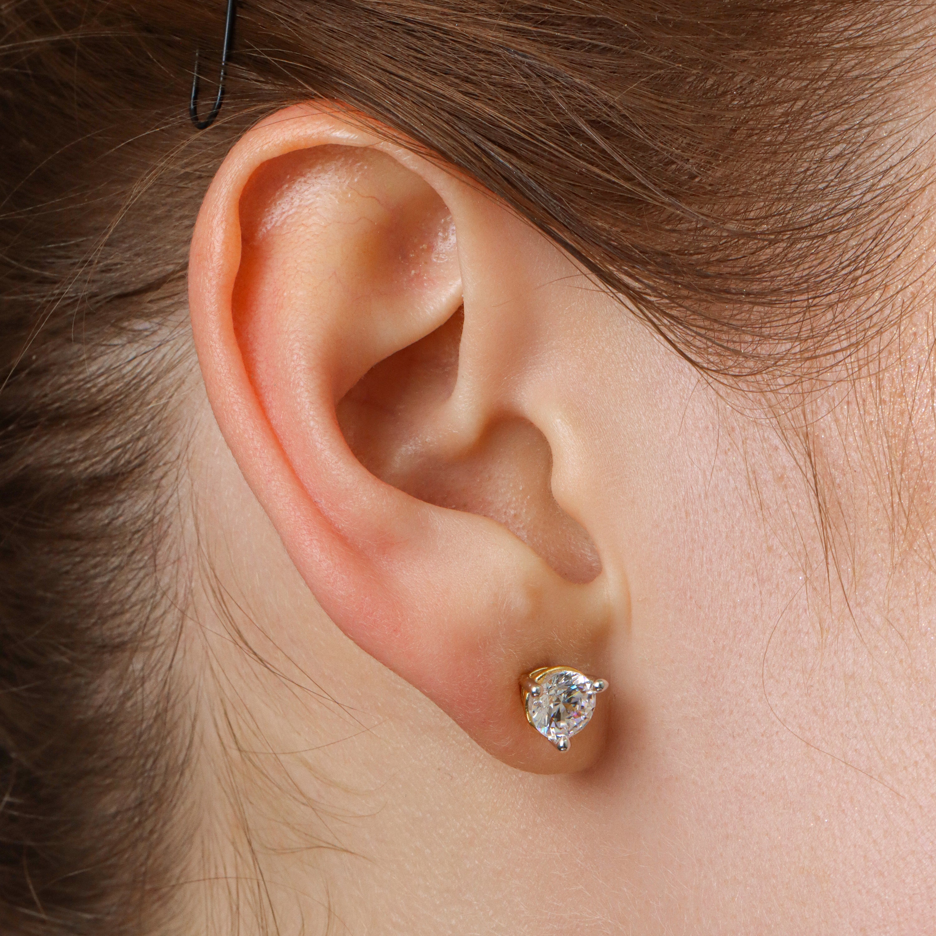 Lab-grown diamond three-prong stud earrings in gold finish