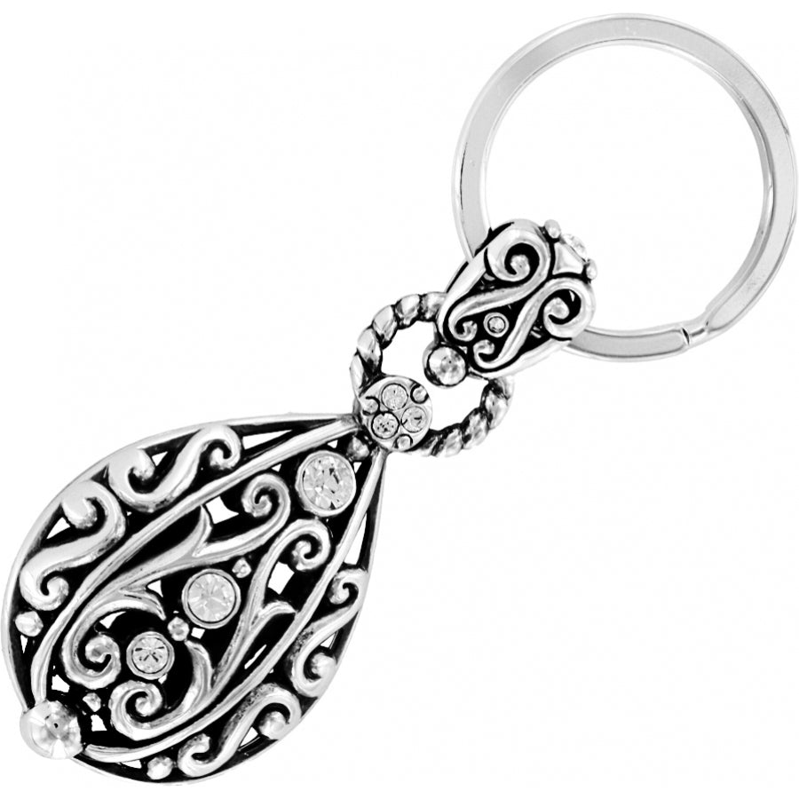Silver plated scroll-shaped key fob with fine quality crystal accents