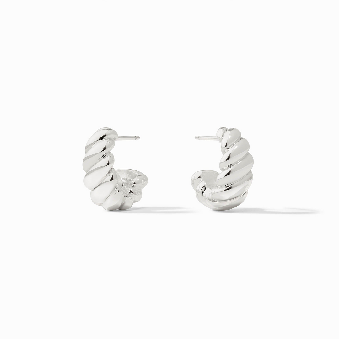 Pair of silver-plated Ravello Statement Hoops with a twisted, textured design and post backs.