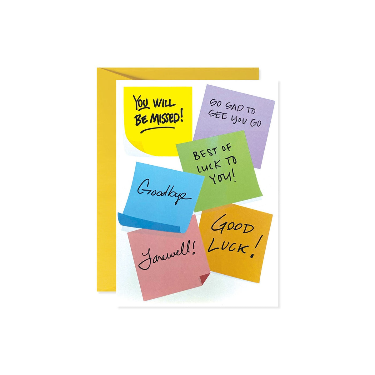 Goodbye Sticky Notes Card in white with a minimalist black text logo.