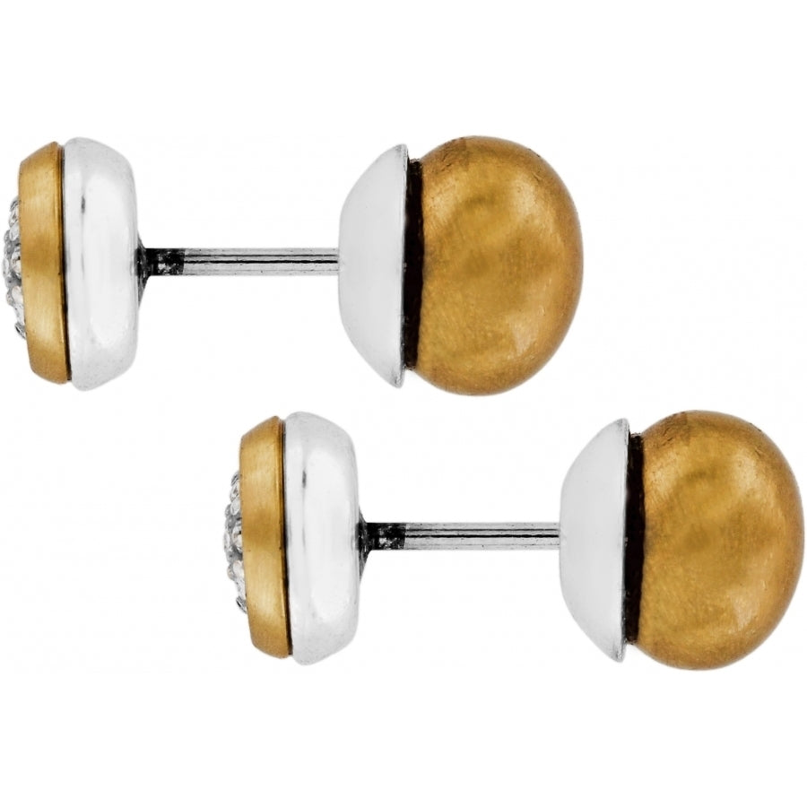 Reversible post earrings with silver-gold finish featuring fine quality crystal stones.