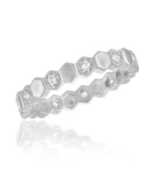 Honeycomb Eternity Stack Ring in silver-plated copper with a double-dipped finish and acrylic seal.