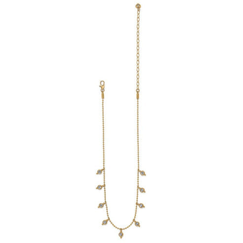 Reversible gold-plated necklace with multi-colored crystal pendant drop on adjustable chain