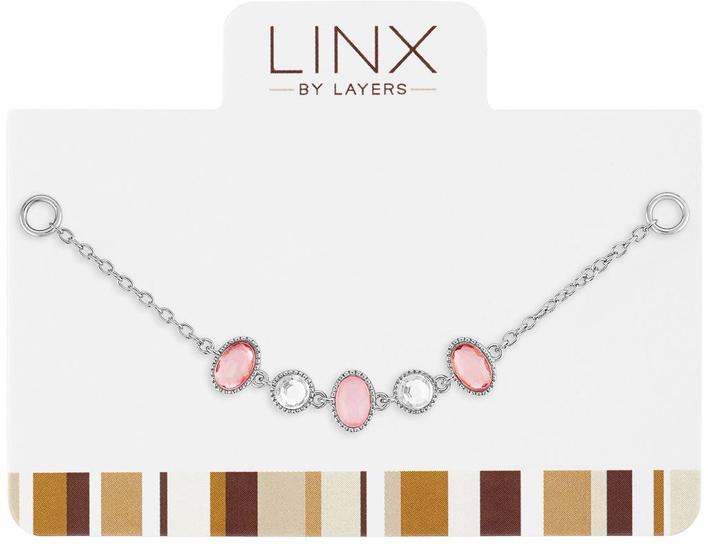 Silver LINX add-on chain featuring three pink oval stones and two clear round stones.