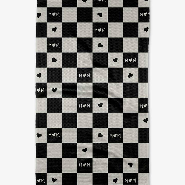Recycled polyester waffle weave kitchen tea towel with single-sided print.