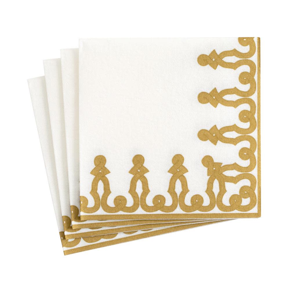Pack of white triple-ply cocktail napkins with a subtle printed pattern.