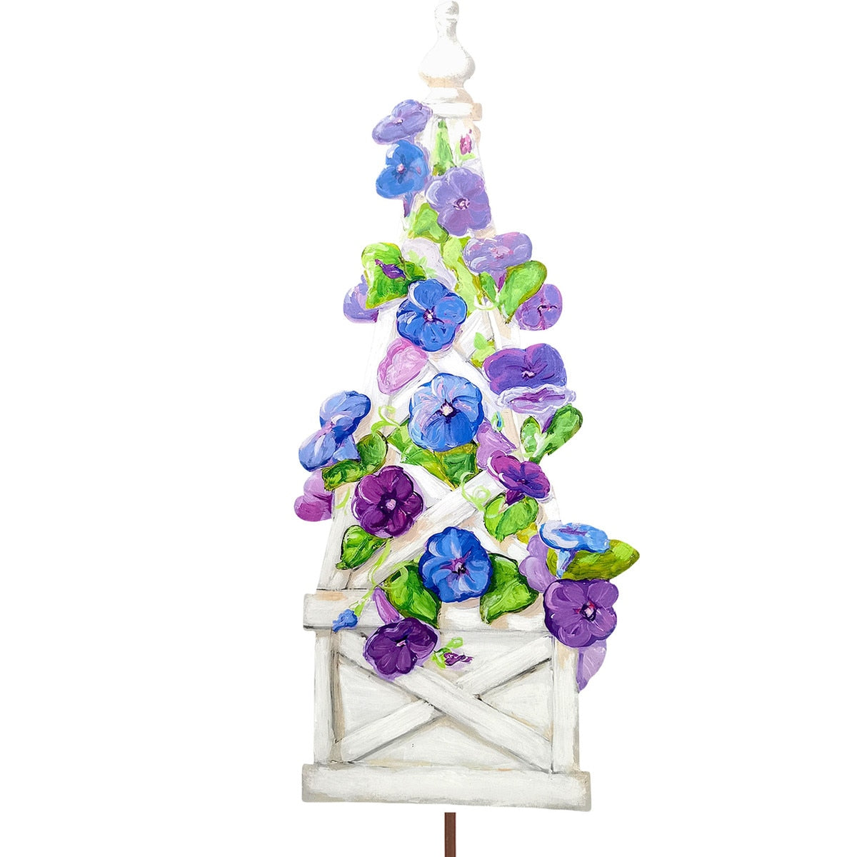 Morning Glory Trellis stake in white with green vine trellis pattern