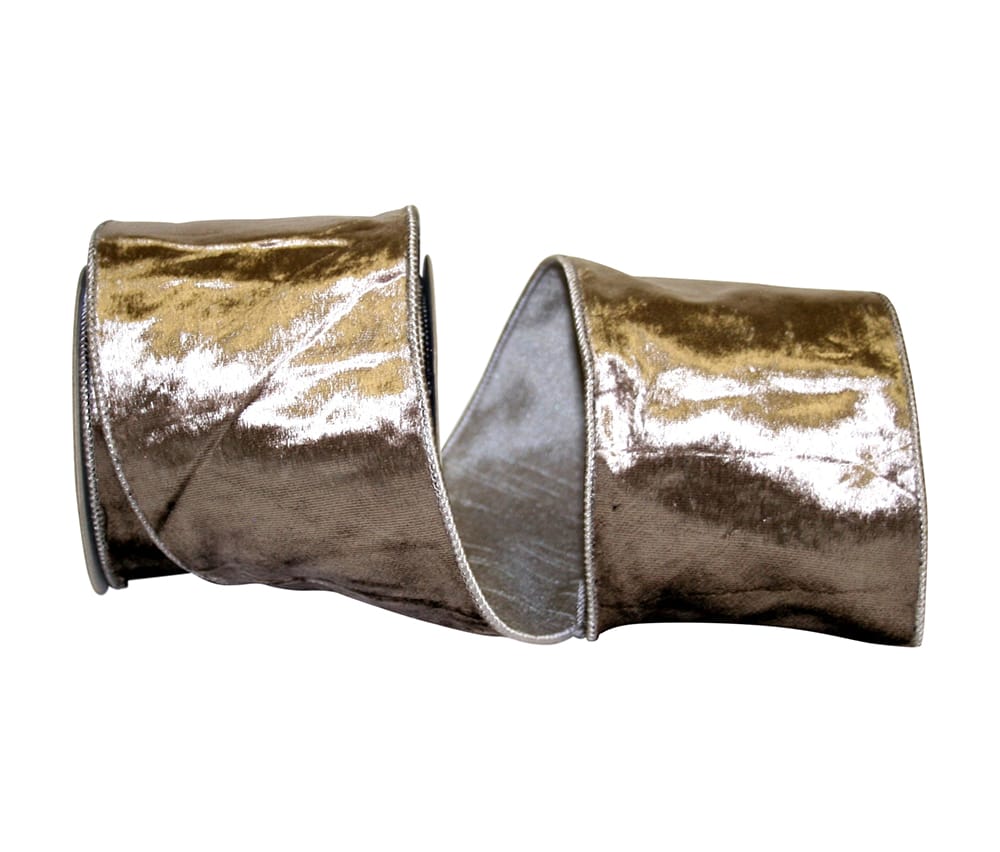 Four-inch wide shimmery velvet ribbon with wired edge in white