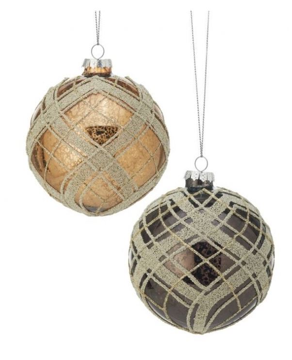 Shiny Glass Plaid Ball Ornament