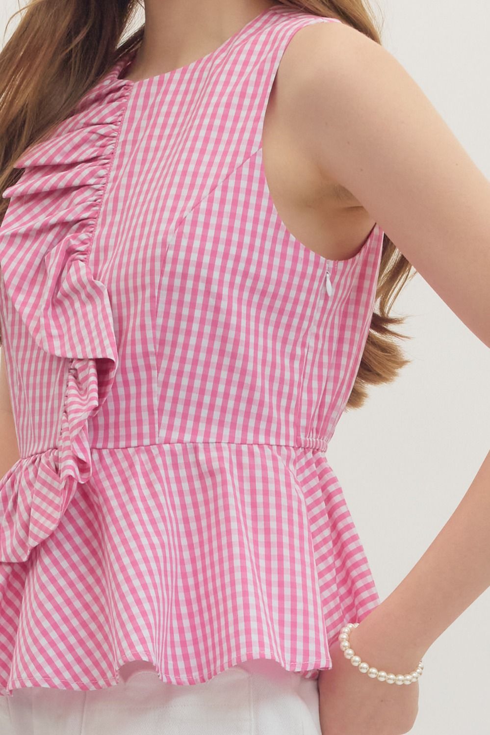 Megan Gingham Sleeveless Peplum Top